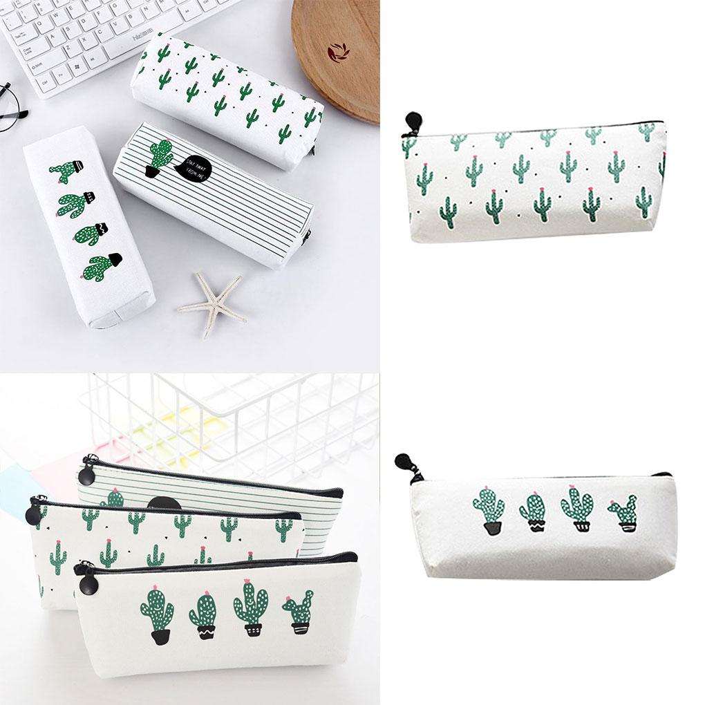 Cactus Flowers Canvas Pencil Stationery Case Box Cosmetic Makeup Pouch Bag