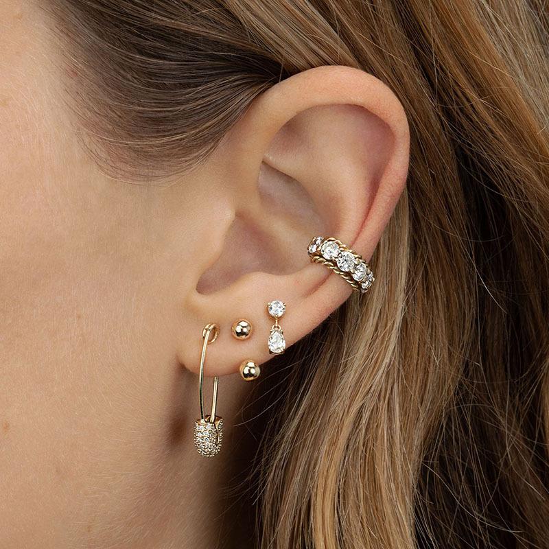 Neue Klassische Edelstahl Zirkon Quadratische Kette Creolen Damen Klein Anhänger Knorpel Helix Tragus Piercing Schmuck