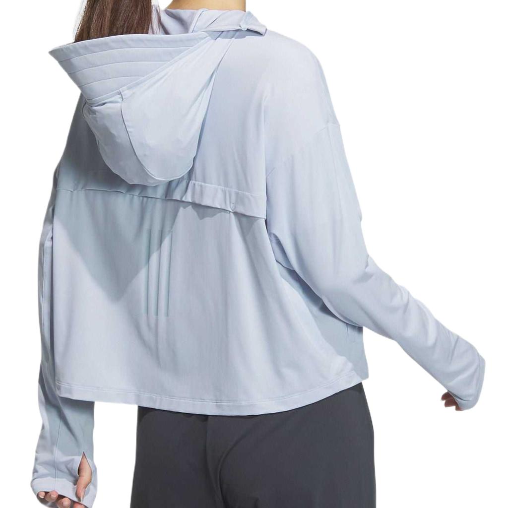 Adidas Strikket UPF Jakke Ensfarget Hurtigtørkende Sports Fritids Hettejakke Damejakke Lyseblå JJ1332