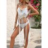 Damen Pailletten Spleißen Reine Hand Haken Slip Kleid Strand Urlaub Lange Fransen Bikini Smock