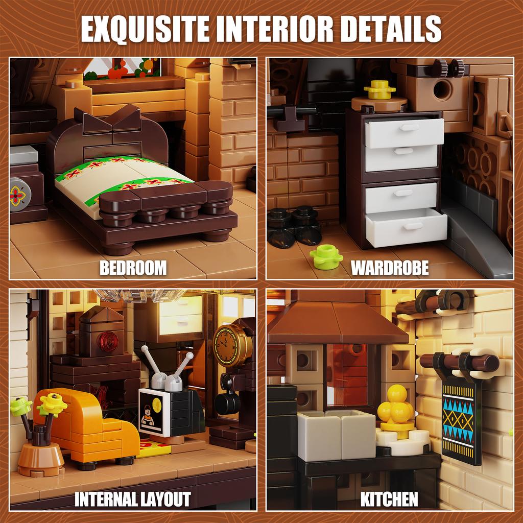 Non-Toxic 1969Pcs Forest Wooden House Building Blocks Toys Model Log Cabin Assemble Puzzle Bricks Toy Sets For Kid Desktop Ornament Gifts