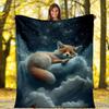 1pc Fox Printing Lightweight Flannel Blanket, Comfortable and Warm Blanket, for Camping Sofa Bed and Couch Office, in All Seasons, outdoor Blanket