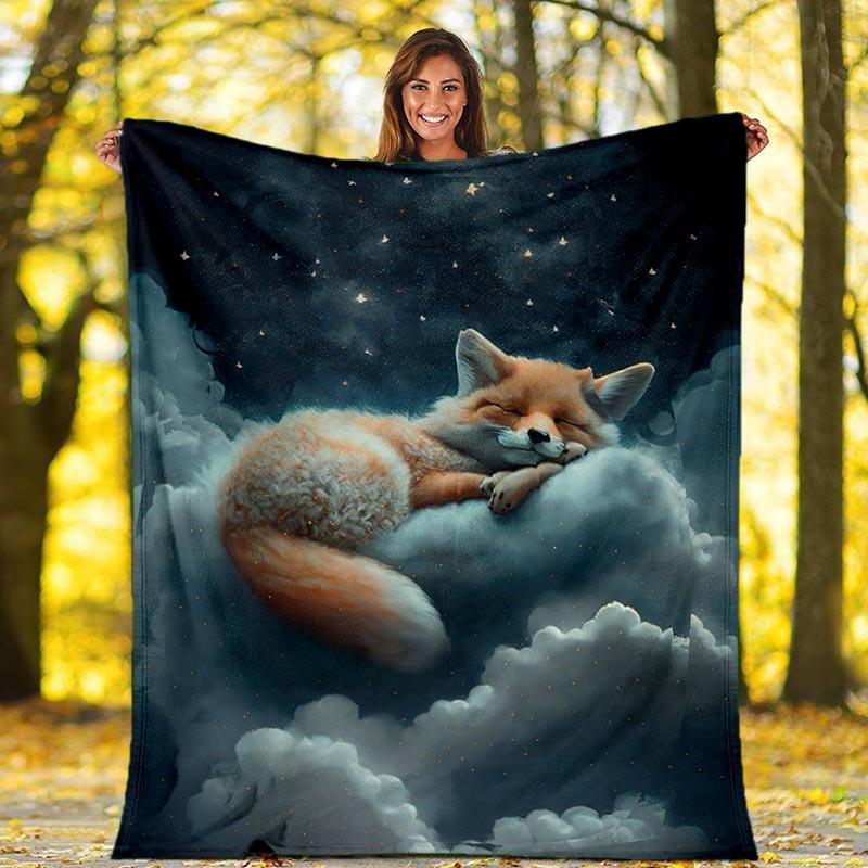 1pc Fox Printing Lightweight Flannel Blanket, Comfortable and Warm Blanket, for Camping Sofa Bed and Couch Office, in All Seasons, outdoor Blanket