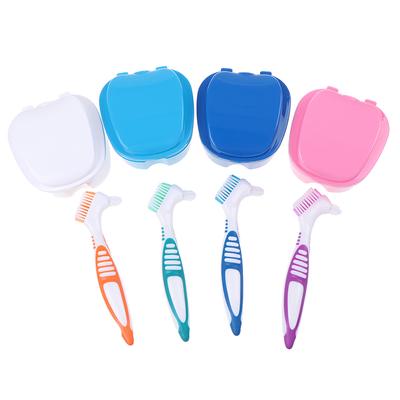 Denture Box And Brush Set Retainer Cleanning Denture Case Brush Toothbrush