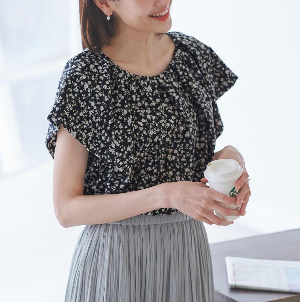 ROPE PICNIC Ruffle Sleeve Black Women's Blouse, (03)