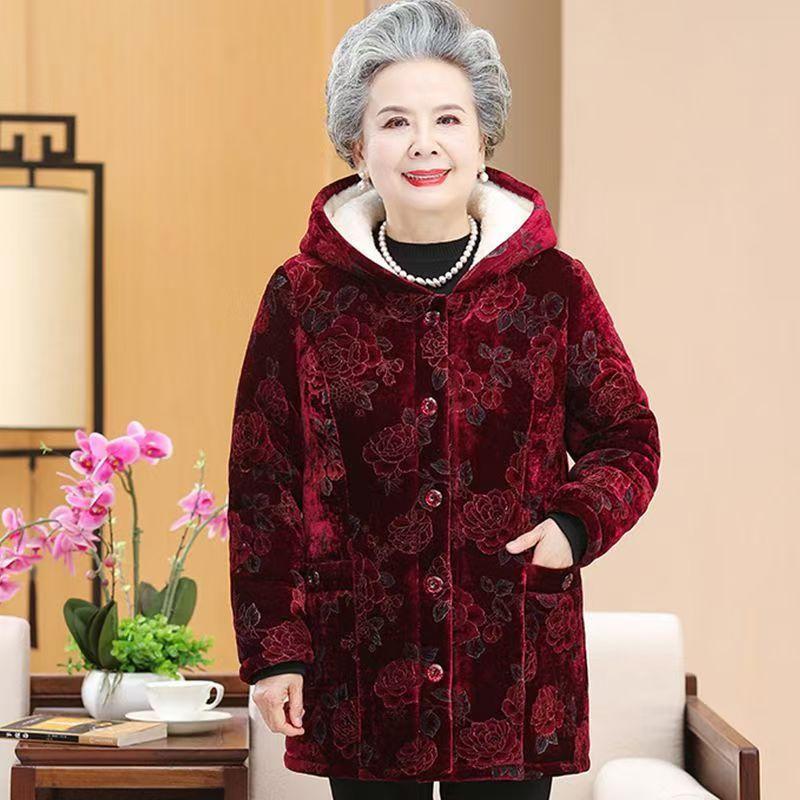 Grandma's Winter Padded Jacket, Middle-aged and Elderly Women's Plus Velvet Thick Padded Jacket, Padded Jacket for The Elderly