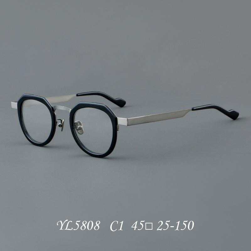 5808 Fashion Alloy Acetate Trendy Small Round Eyeglasses Frame Handmade Men Women Retro Vintage Glasses Frame серебряный
