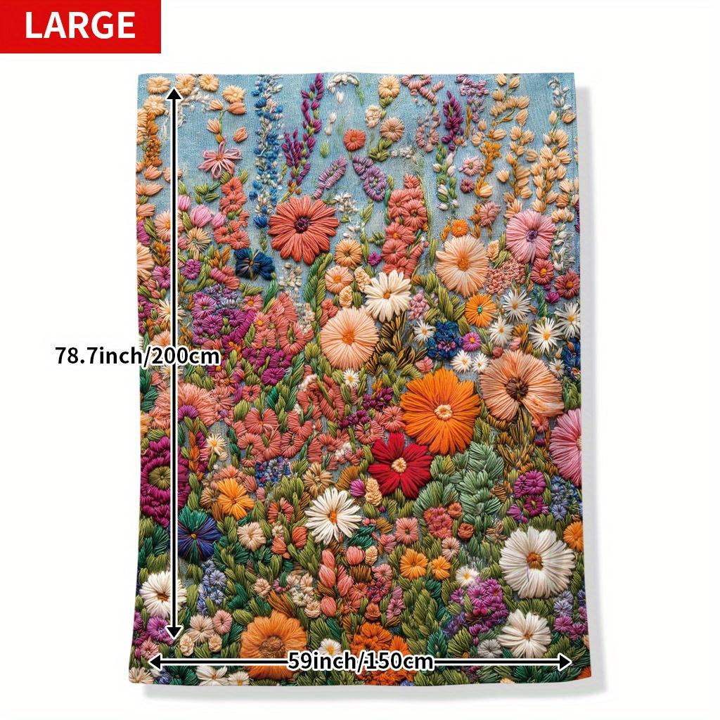 3D Bohemian Floral Blanket - Embroidery Flower Field Design, Soft Flannel for Bedroom/Sofa/Picnic, Vibrant Decor Throw
