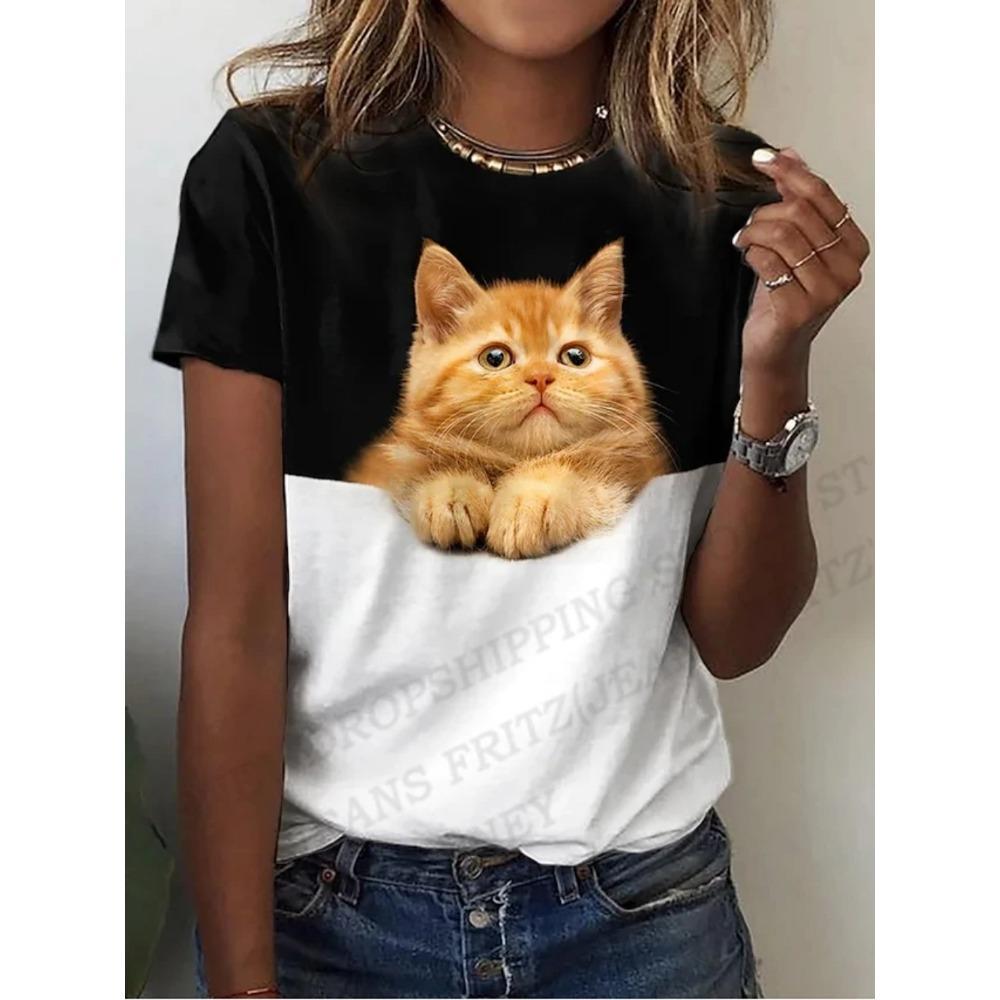 Summer Cat 3d Printing T-shirt Women's Fashion Loose Harajuku Short-sleeved Top T-shirt Suitable for Daily Casual Clothing
