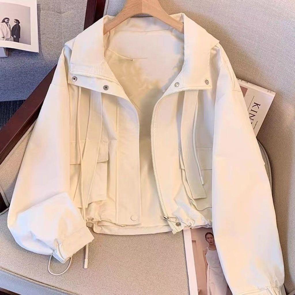 Petite Hooded Windbreaker: Casual Loose-Fit Jacket for Spring/Autumn Women