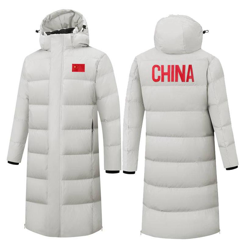 Neue nationale Norm 80 Daunenjacke aus weißer Entendaune: Unisex Kniehoher Winter-Trainingsmantel