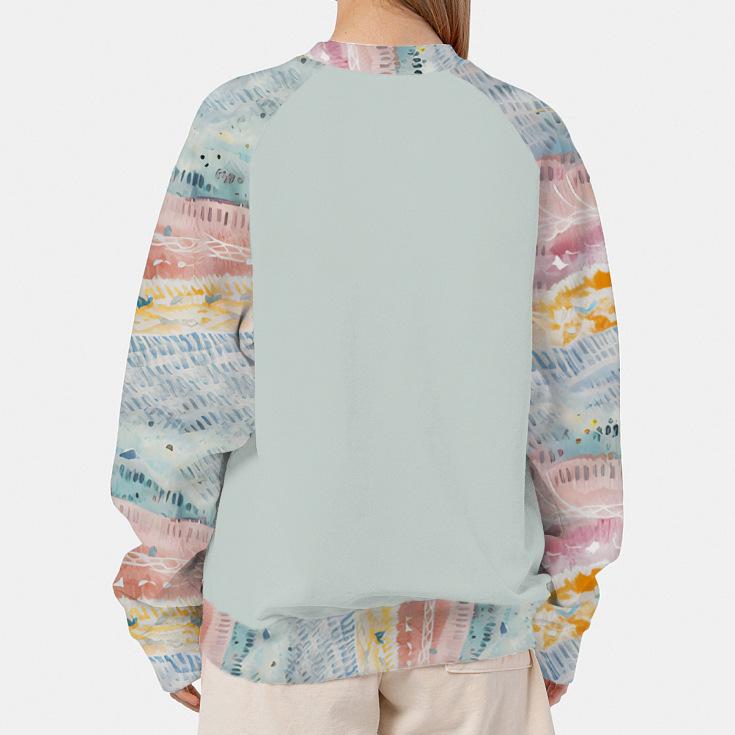 Women's Cross-Border Digital Print Raglan Round Neck Hoodie for Spring & Autumn
