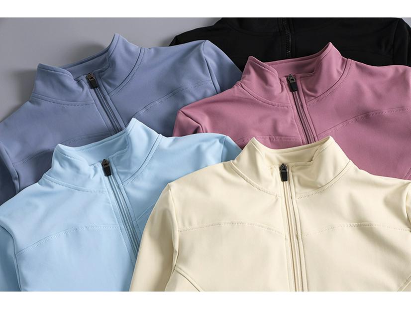 Women's Fitness Jacket - Zipper, Stand Collar, Plus Velvet, Long Sleeve, Tight Fit for Autumn/Winter Yoga and Running