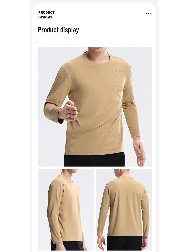 Herr Andningsbar Snabbtorkande Långärmad Rundhals T-shirt för Vår Utomhusvandring