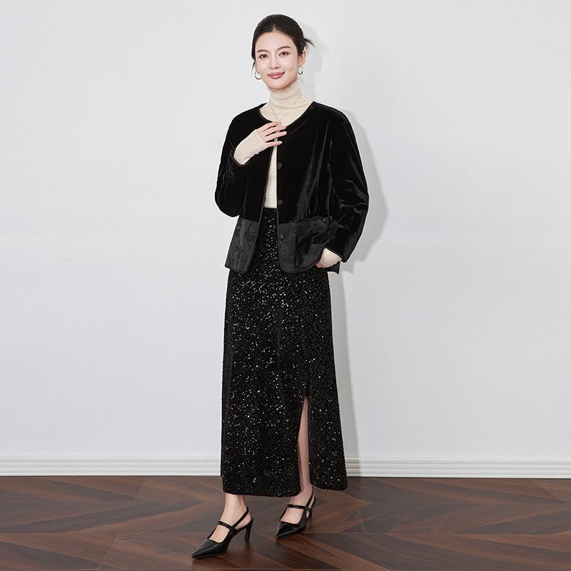 

Новая женская зимняя куртка из шелкового бархата в китайском стиле с жаккардовым узором, круглым вырезом, боковыми разрезами и длинными рукавами XL