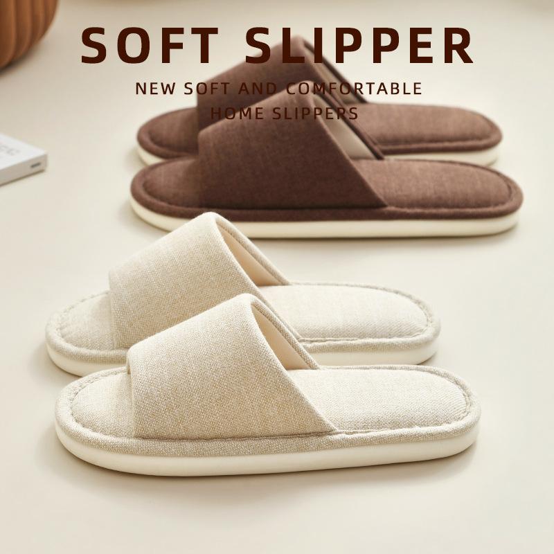 Japanese-style unprinted cotton and linen slippers women's home spring indoor wooden floor high-end linen slippers guests four seasons