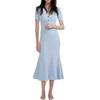 2025 Summer Korean V-neck Short-sleeve Knit Dress - Cinched Waist & Elegant Style