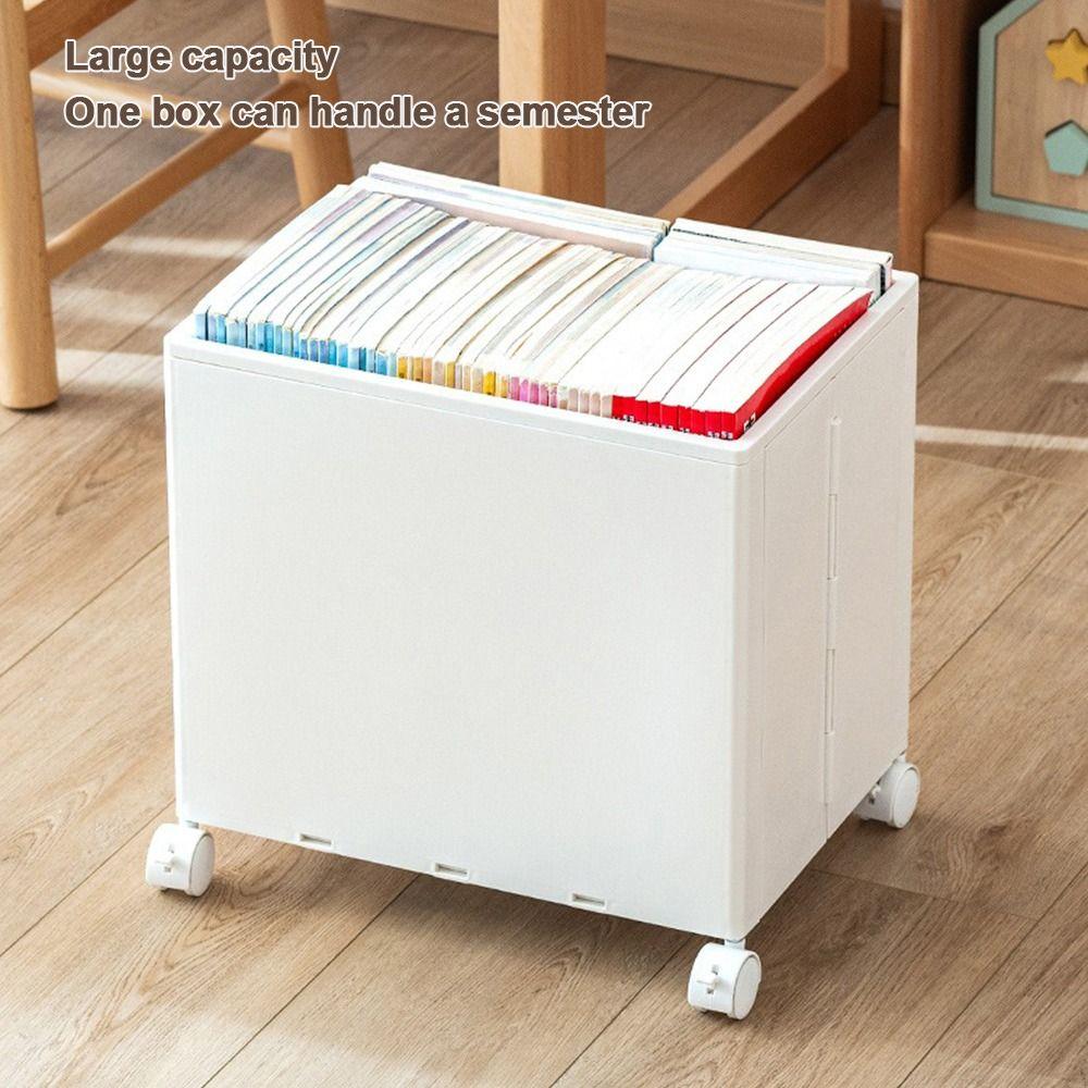 Large Capacity Stationery Storage Box Plastic Movable Bookshelf Portable File Box Study Room