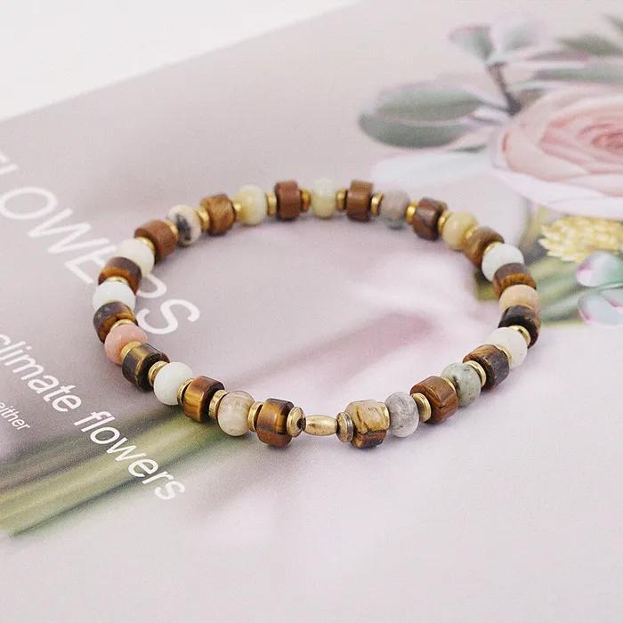 6mm Amazonite Tiger Eye Mix Gemstone Bracelet (C2403AC1191_YL)