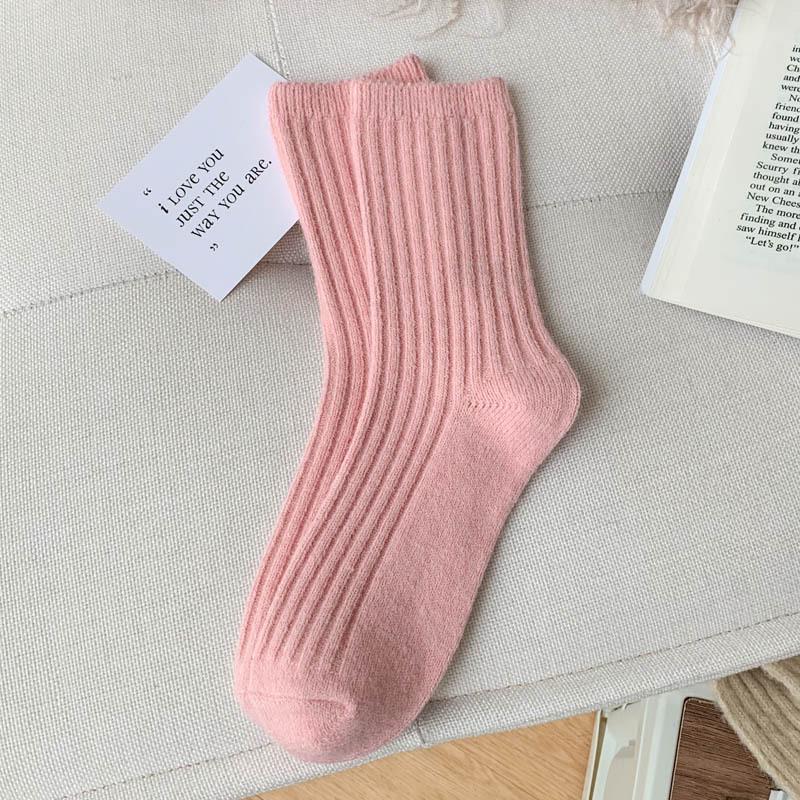 Women's Winter Wool Mid-Calf Socks, Trendy Korean and Japanese Style, Knee-High, Solid Color.