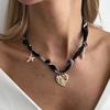 Salircon 2 Style Vintage Leopard Flannel Rope Chain Choker Necklace Women Punk Heart Metal Pendant Necklace Jewelry Female Gift