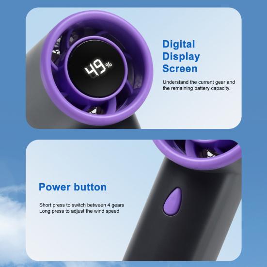 Portable Small Fan USB Charging LCD Display High-Speed Brushless Motor Digital Display Screen Mini Handheld Cooling Fan