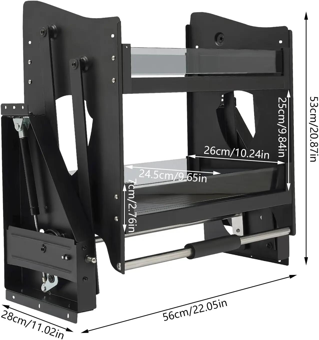 Выдвижная полка-органайзер для шкафа, Двухъярусная усиленная выдвижная полка для специй для верхних кухонных шкафов чёрный