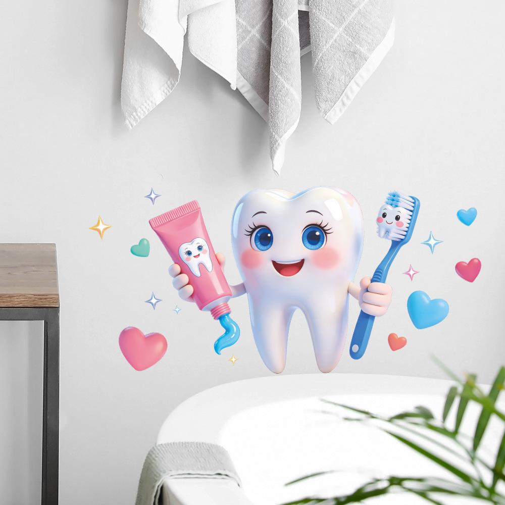 Cartoon Tooth Design Wall Sticker Pvc Waterproof Easy To Tear And Install For Bathroom Bedroom Washbasin Home Decoration