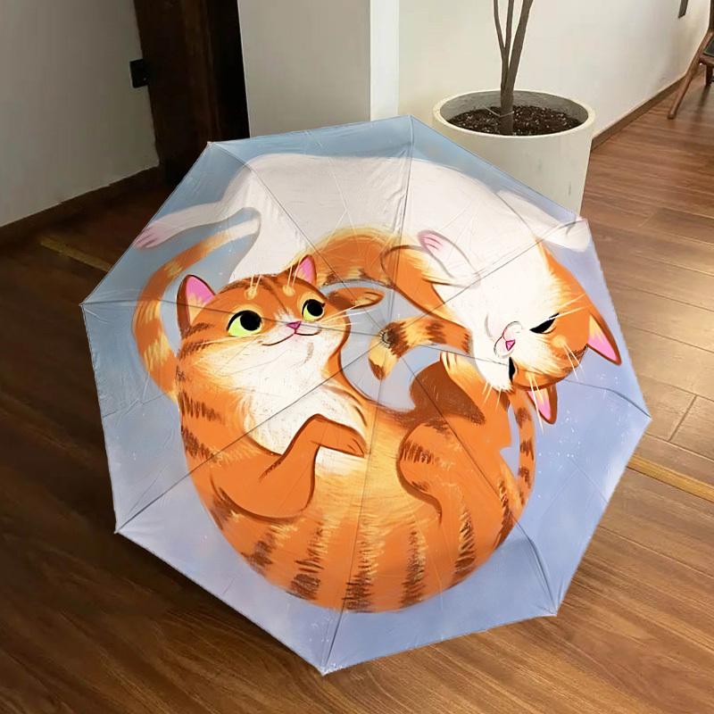 

1pc Cats, Yin-Yang Automatic Folding Umbrella - Portable Collapsible Design, 8-Rib Iron Frame, Casual Outdoor Accessory yy251215230