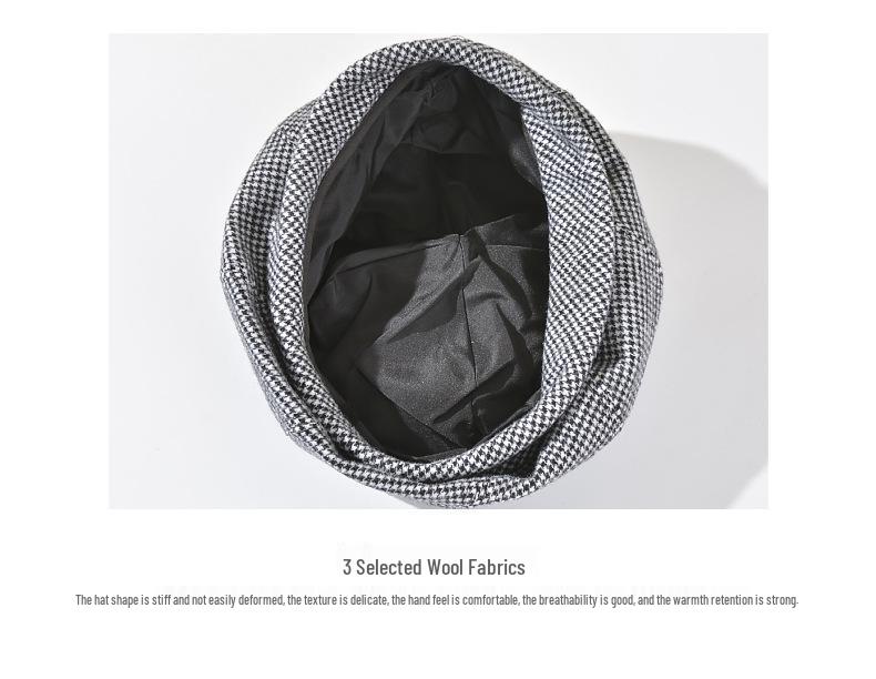 Women's Autumn/Winter Houndstooth Beret - Retro British Style