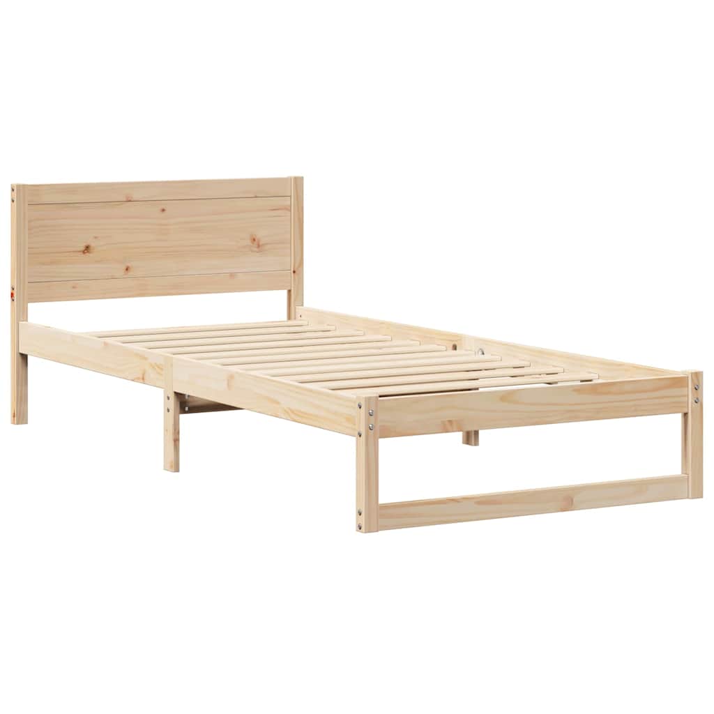 Natural Wooden Bed Frame with Headboard 90 X 190 Cm Solid Pine Wood
