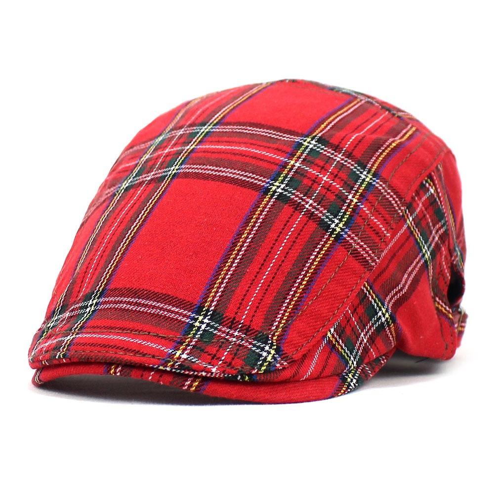 Cotton British Forward Hat Retro Women Artist Hat Simple Plaid Beret Cap Ladies