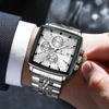 Business Quartz Watch Men Gold White Chronograph Dress Wristwatch with Stainless Steel Band Auto Date Luminous Hands 24-hour