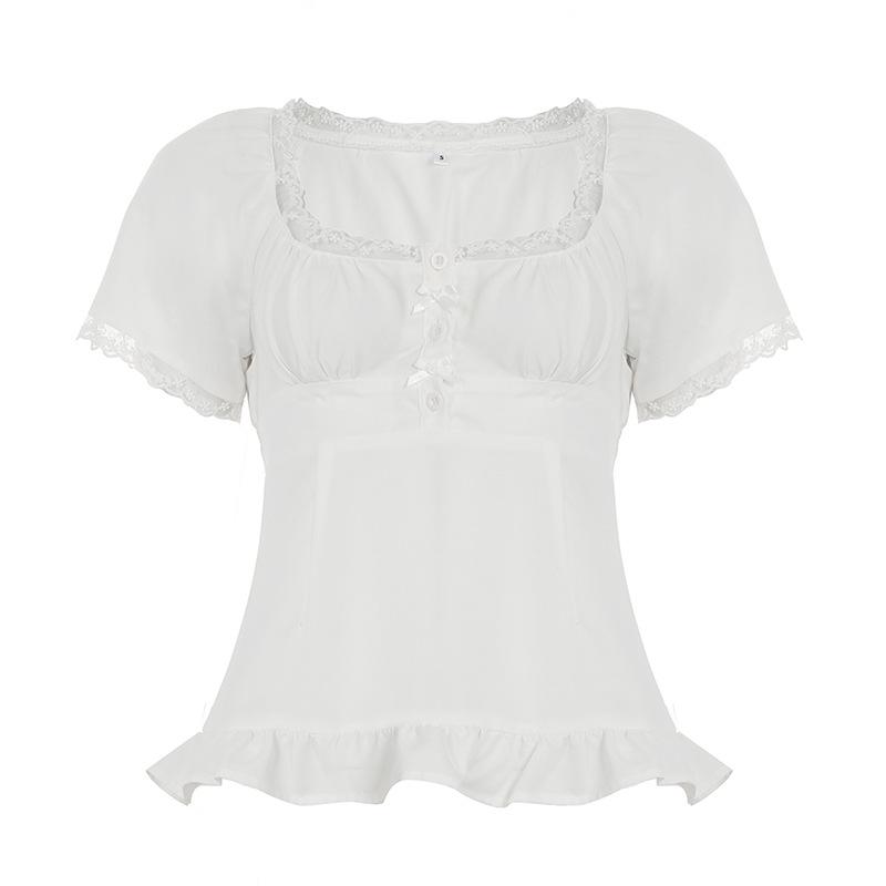 

Женская приталенная летняя блузка с воланами и пышными рукавами, V-образным вырезом Large