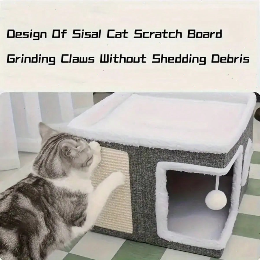 Luxury 4-Season Multi-Level Cat House: Foldable Indoor Play Cube with 2-Layer Bed, Toy Tunnel, Scratching Board, Climbing Rope, Soft Cushions