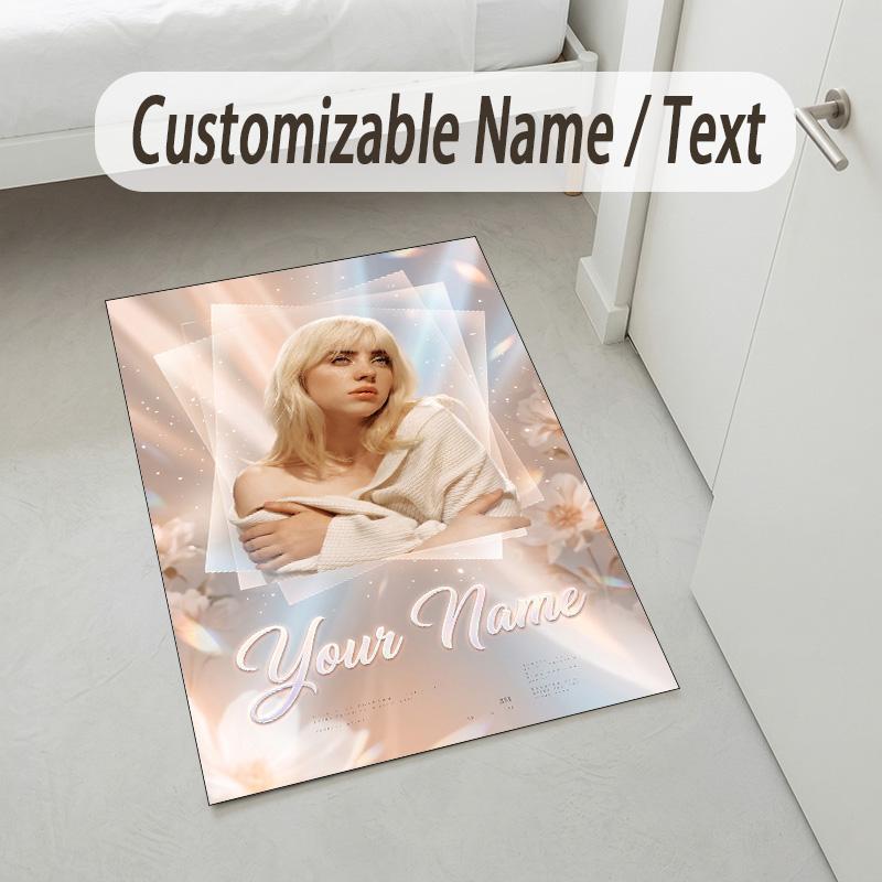 Personalized Crystal Velvet Carpet,Billie Eilish Custom Printed Name, Plush Area Rug For Home Indoor Decor