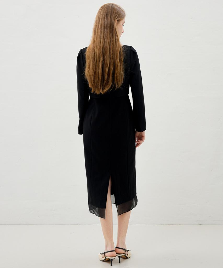 Ollibeudeollibeu Organza Color Block Long Sleeve Slim Dress Ow6So1620