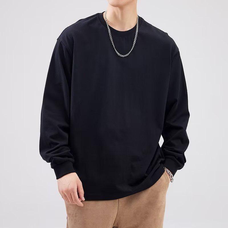 Live Broadcast 230g Heavyweight Pure Cotton Solid Color Long Sleeve T-Shirt with Printed Logo