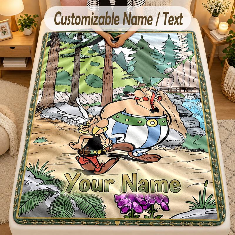 Flannel BlanketAsterix & Obelix Custom Name Text Personalized Soft Warm Throw Blanket Home Decor Gift