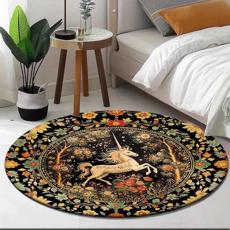 1pc Medieval Unicorn Hunting Round carpet Painted Printed circular carpet, home door mat, outdoor travel protection carpet