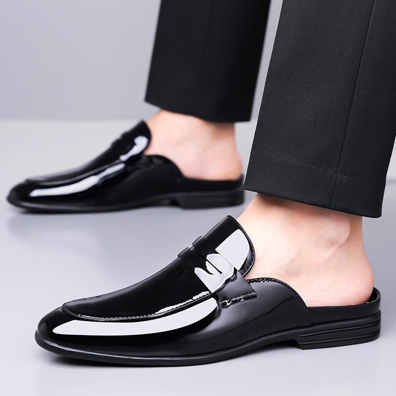 Fashion Pearlite Layer Leather Men Half Loafers Shoes Mens Party Shoes Casual Designer Shoes Fashion Loafers Luxury Slippers New Summer