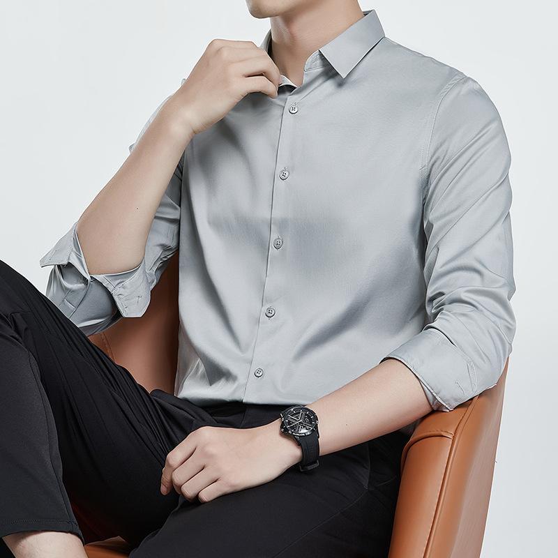 Camicia mercerizzata non stirabile da uomo, manica lunga, antipiega, camicia da cerimonia, tinta unita