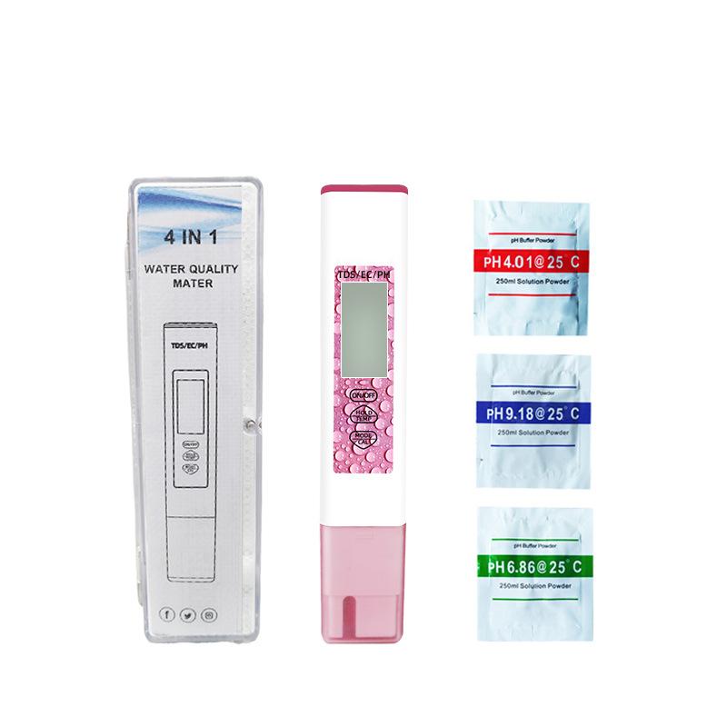 

PH Test Pen Four-in-one High-sensitivity Probe TDS/TEMP Pen Household EC One-point Calibration Water Quality Testing Meter рожевий