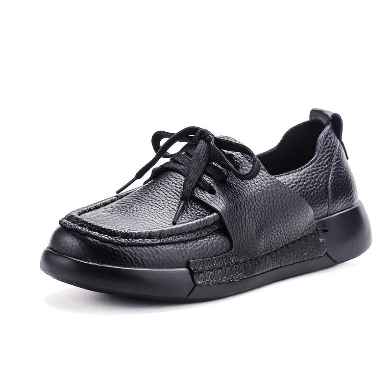 Women Casual Laceup Loafers Comfort Soft Sole Daily Walking Shoes Fashion Round Toe Flat Genuine LeatherShoes Outdoor Travel