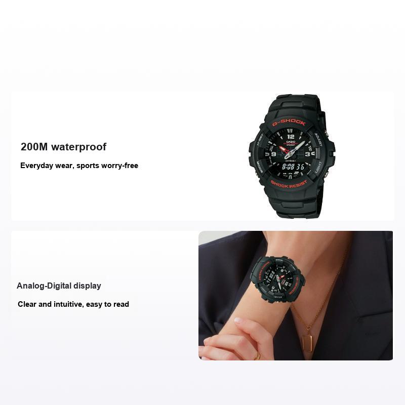 Casio G-Shock Series Fashion Trend Classic Quartz Movement Resin Strap Watch Women watches Black G-100-1B Black Dial