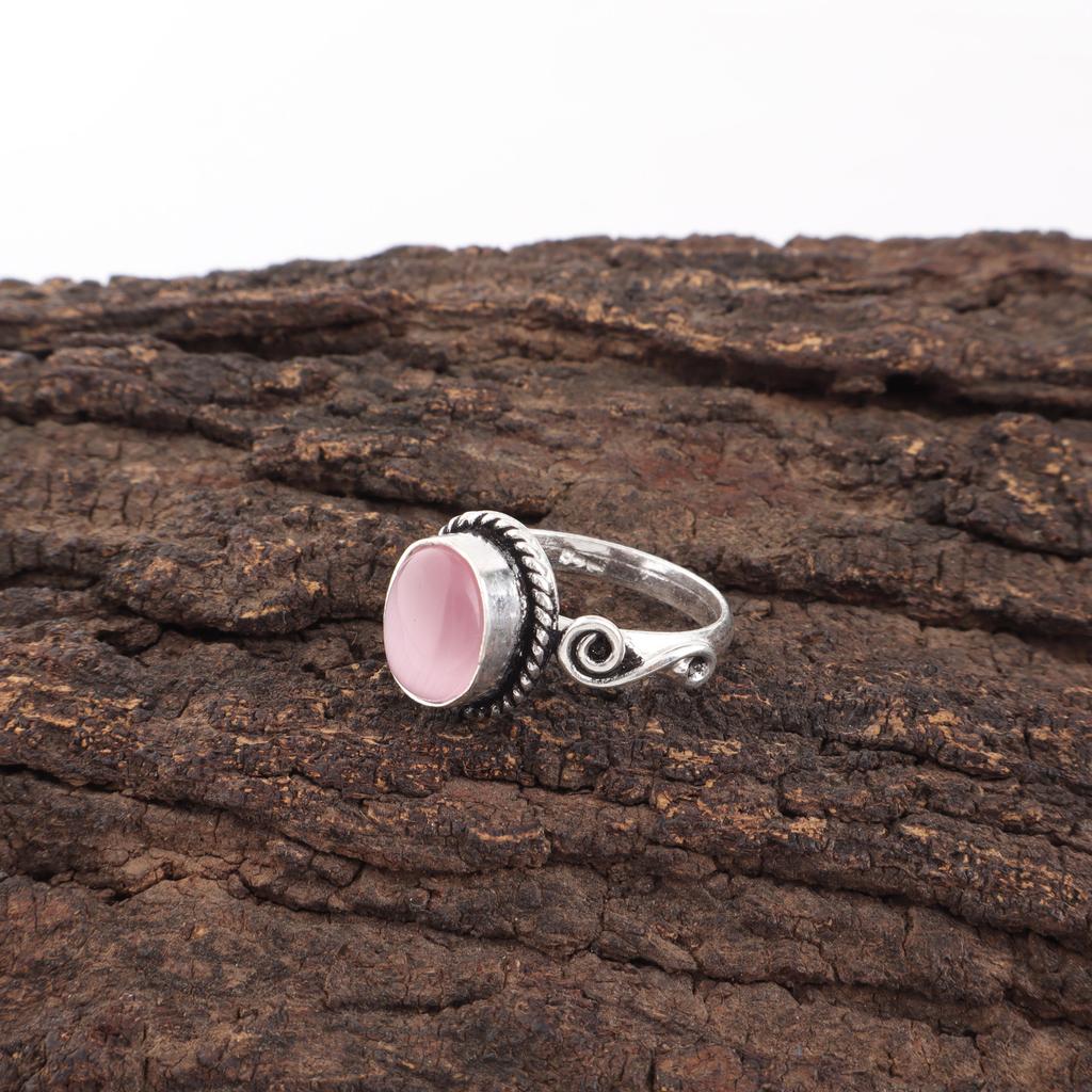 Pink Cat's Eye Ring, 925 Sterling Silver Ring Jewelry, Handmade Ring Gemstone Jewelry For Memorial Day