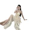 Sexy white suspender neck dress female summer temperament high sense seaside vacation halter fairy long skirt