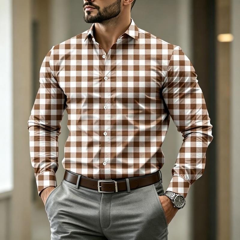Wysokiej jakości męska koszula w kratę z długim rękawem o stylowym kroju, modna męska koszula w stylu business casual na wiosnę i jesień