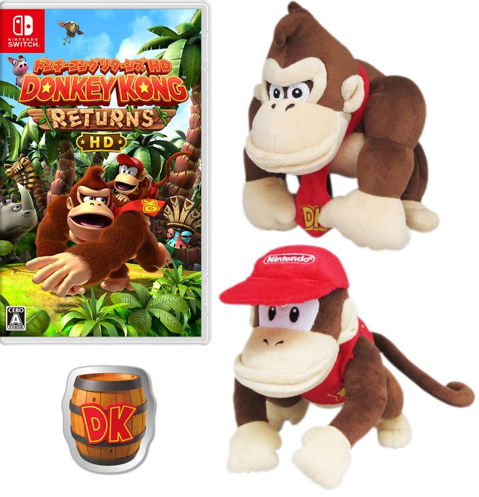 Donkey Kong Country Returns HD - Switch + Donkey Kong & Diddy Kong Plush Toys (Amazon.co.jp Exclusive Bonus) Includes Original Design Pin Badge
