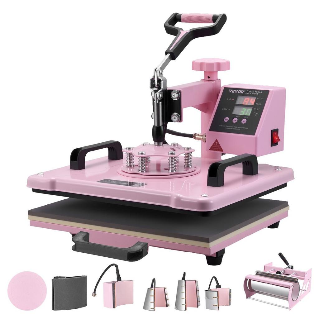 Heat Press Machine 12x15 in 8 in 1 with 30oz Tumbler Press T-Shirts Pink